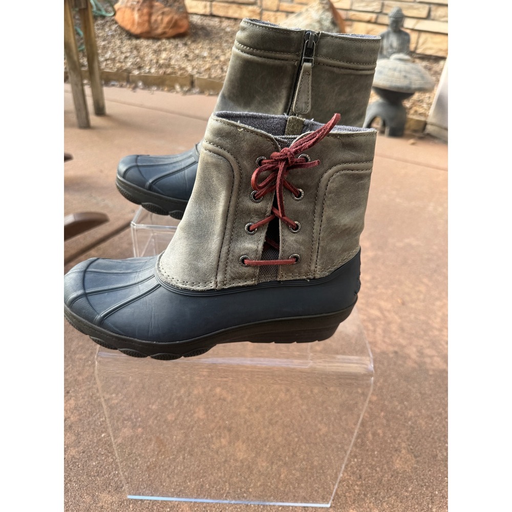 Sperry Saltwater Duck Boots Women's 8.5 Gray Leather Side lace Fall Rain Boots